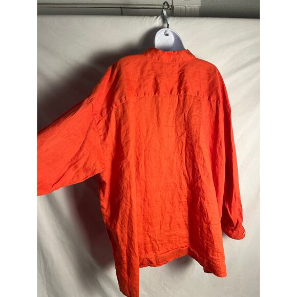 J.Jill Love Linen Button Front Shirt Orange Long Sleeve Size 4X - Picture 3 of 7